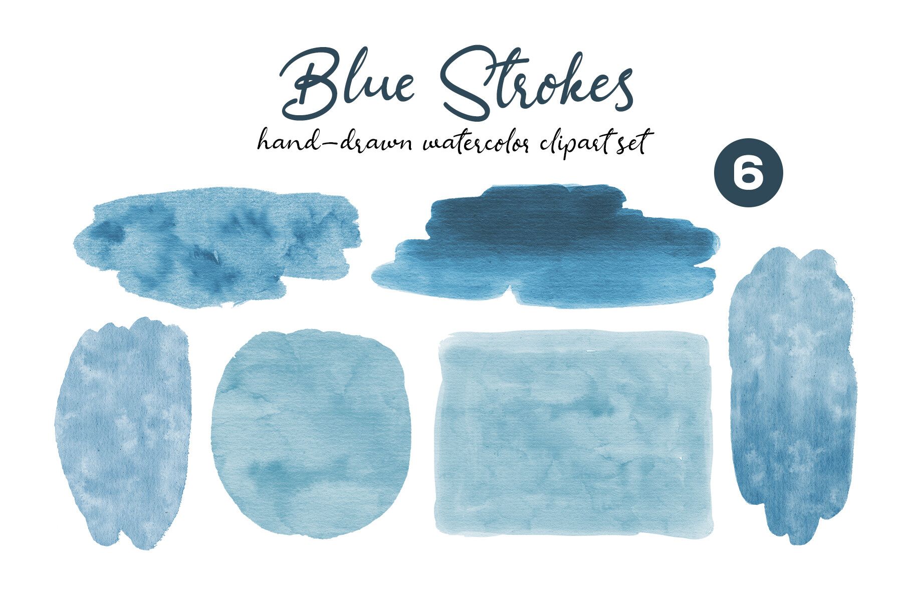 Blue Strokes Watercolor Clipart Set