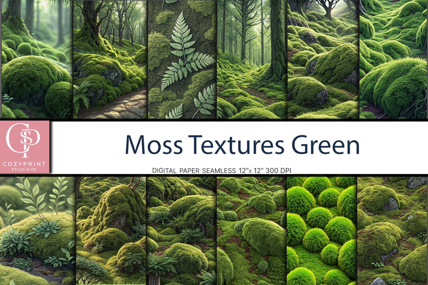 Moss Green Digital Paper Backgrounds