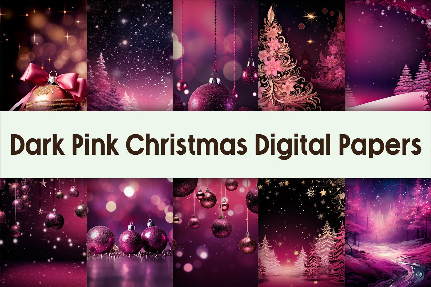 Dark Pink Christmas Digital Papers
